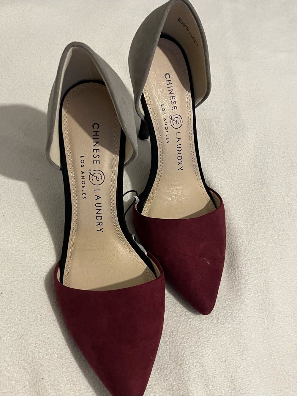Chinese Laundry Two-Tone D'Orsay Pointed Heels - Burgundy and Gray